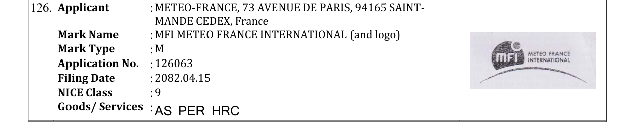 Original bulletin entry for MFI METEO FRANCE INTERNATIONAL (and logo)