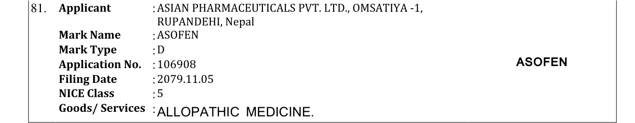 Original bulletin entry for ASOFEN