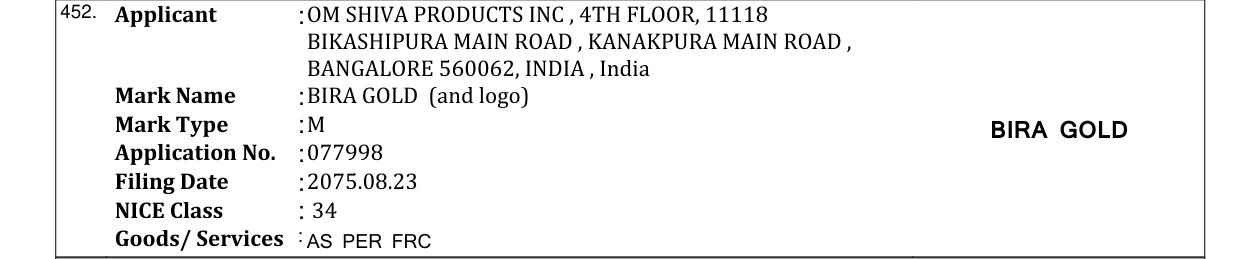 Original bulletin entry for BIRA GOLD (and logo)