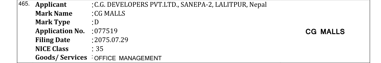 Original bulletin entry for CG MALLS
