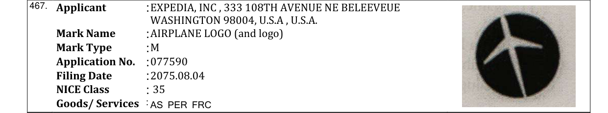 Original bulletin entry for AIRPLANE LOGO (and logo)
