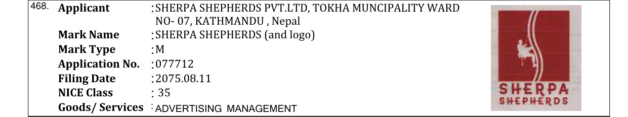 Original bulletin entry for SHERPA SHEPHERDS (and logo)
