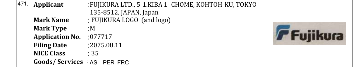 Original bulletin entry for FUJIKURA LOGO (and logo)