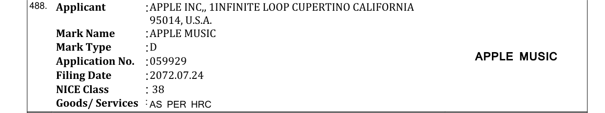 Original bulletin entry for APPLE MUSIC
