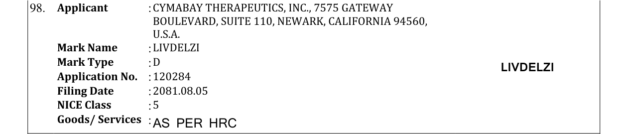 Original bulletin entry for LIVDELZI