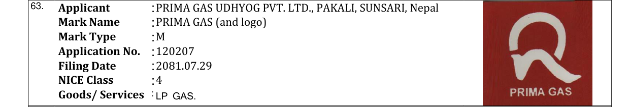 Original bulletin entry for PRIMA GAS (and logo)