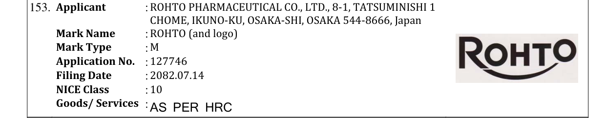 Original bulletin entry for ROHTO (and logo)