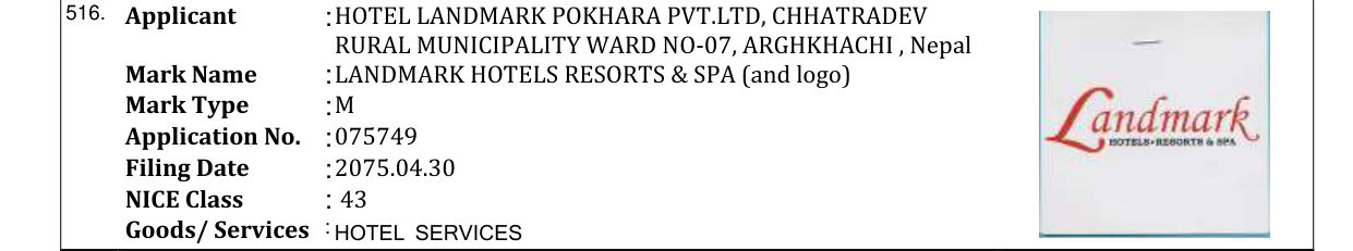 Original bulletin entry for LANDMARK HOTELS RESORTS & SPA (and logo)