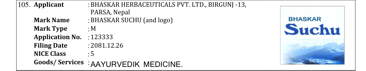 Original bulletin entry for BHASKAR SUCHU (and logo)