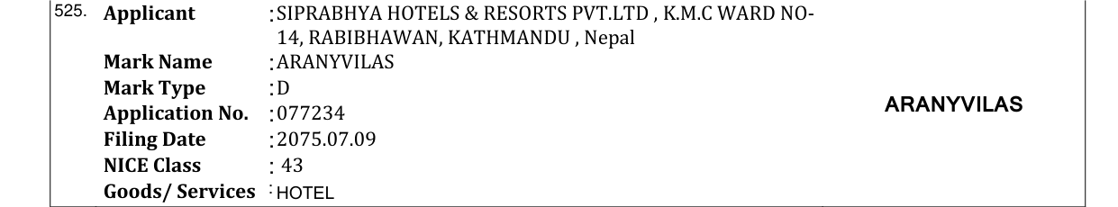 Original bulletin entry for ARANYVILAS