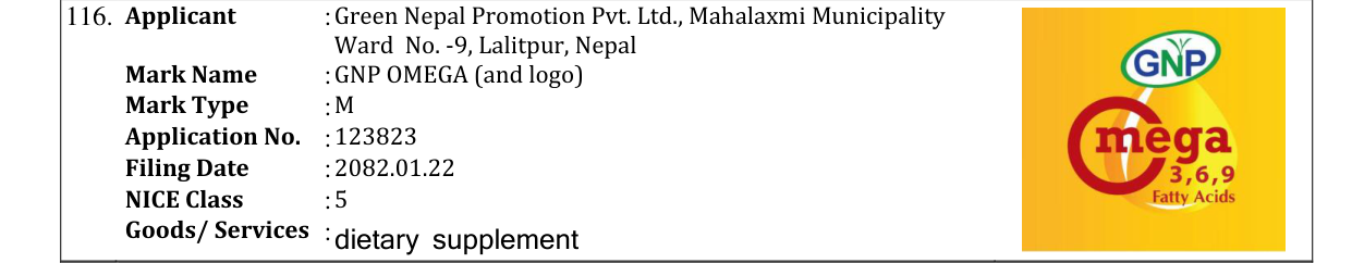 Original bulletin entry for GNP OMEGA (and logo)