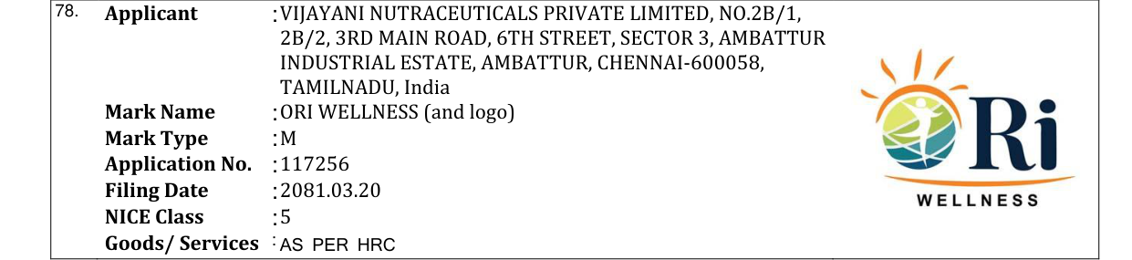 Original bulletin entry for ORI WELLNESS (and logo)