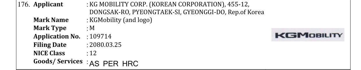 Original bulletin entry for KGMobility (and logo)