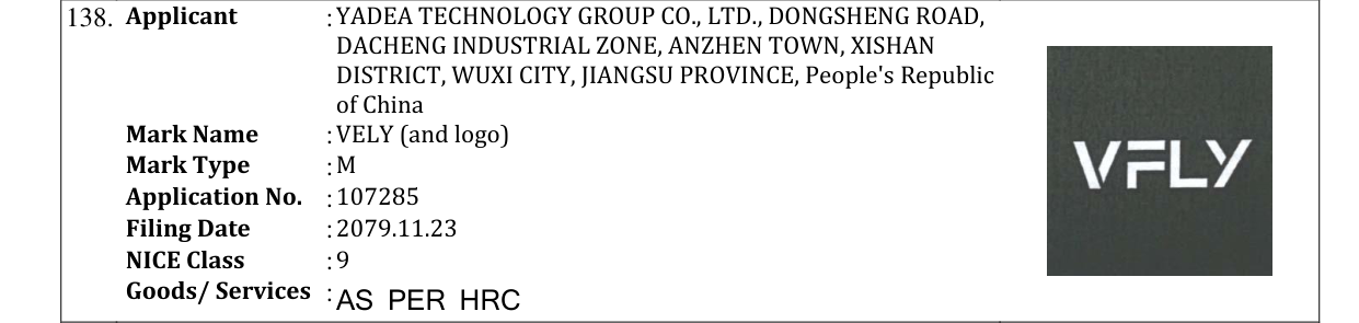 Original bulletin entry for VELY (and logo)