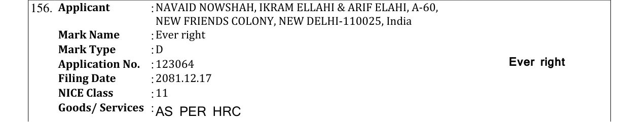 Original bulletin entry for Ever right