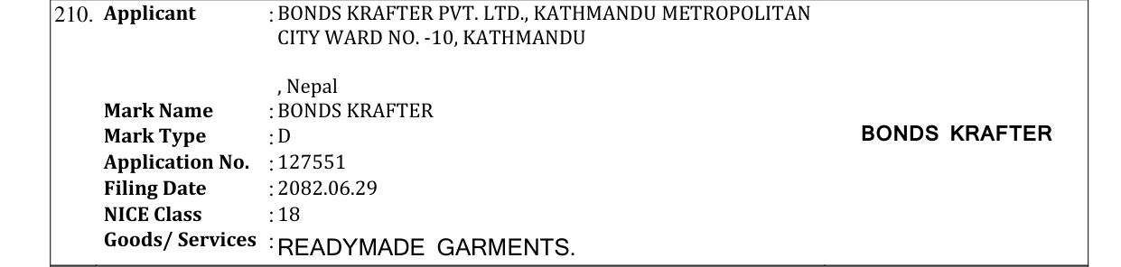 Original bulletin entry for BONDS KRAFTER