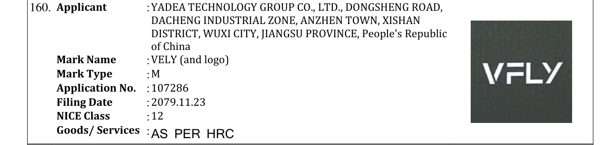 Original bulletin entry for VELY (and logo)