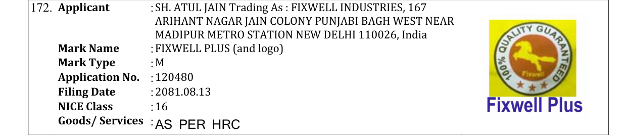 Original bulletin entry for FIXWELL PLUS (and logo)