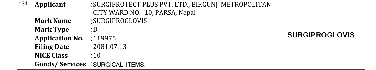 Original bulletin entry for SURGIPROGLOVIS