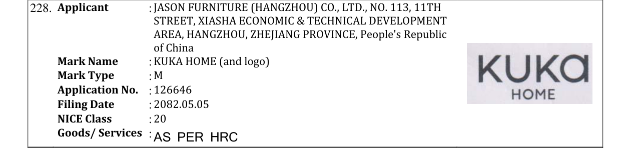 Original bulletin entry for KUKA HOME (and logo)