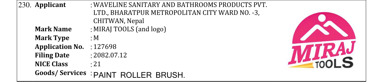 Original bulletin entry for MIRAJ TOOLS (and logo)