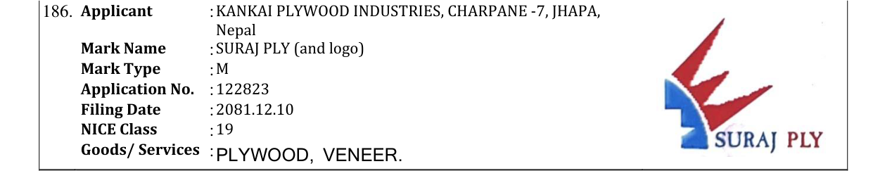 Original bulletin entry for SURAJ PLY (and logo)