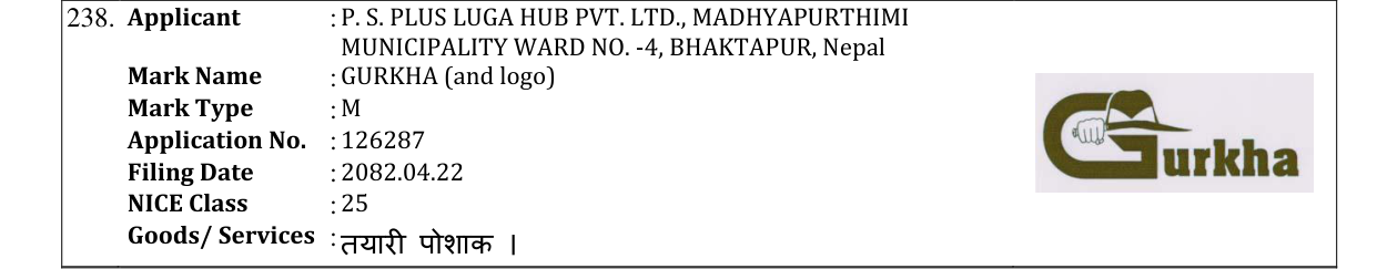 Original bulletin entry for GURKHA (and logo)