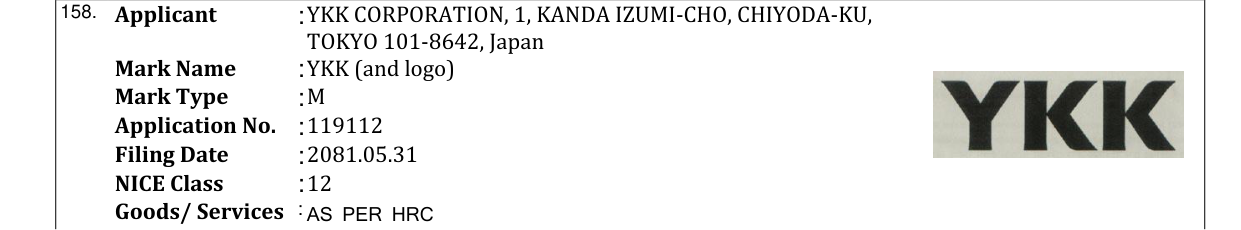 Original bulletin entry for YKK (and logo)