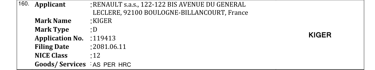 Original bulletin entry for KIGER