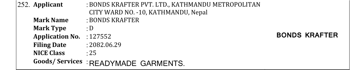 Original bulletin entry for BONDS KRAFTER