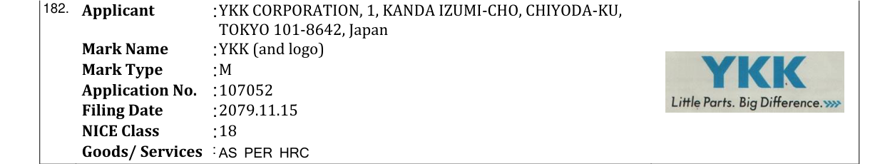 Original bulletin entry for YKK (and logo)