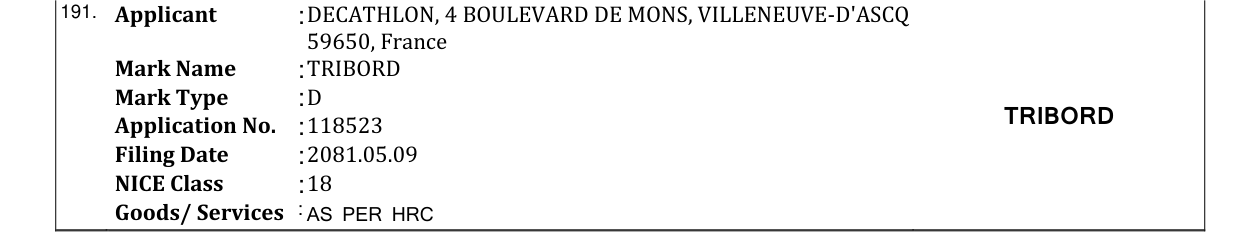 Original bulletin entry for TRIBORD