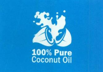 100% Pure Coconut Oil (DEVICE OF COCONUT) (and logo) trademark logo