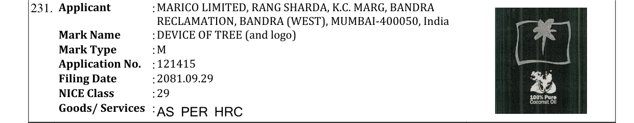 Original bulletin entry for DEVICE OF TREE (and logo)