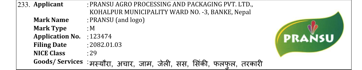 Original bulletin entry for PRANSU (and logo)