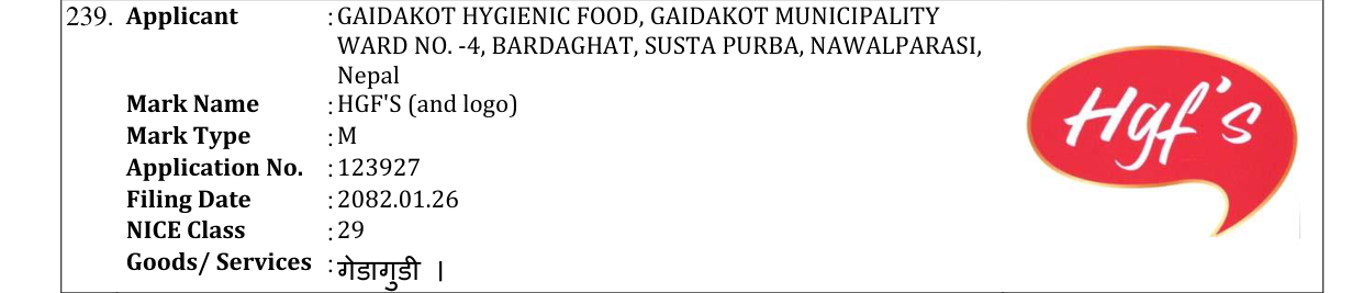 Original bulletin entry for HGF'S (and logo)