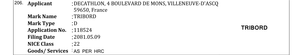 Original bulletin entry for TRIBORD