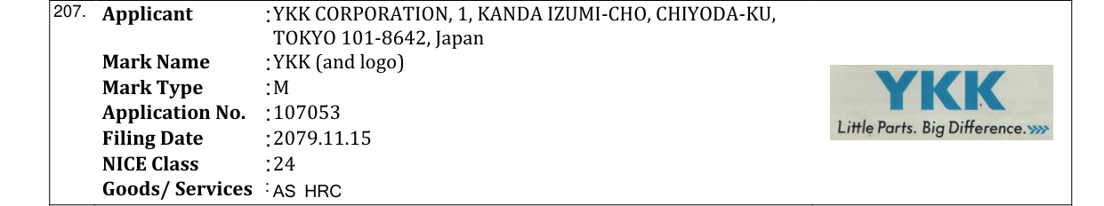 Original bulletin entry for YKK (and logo)
