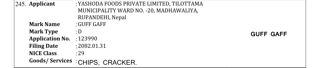 Original bulletin entry for GUFF GAFF