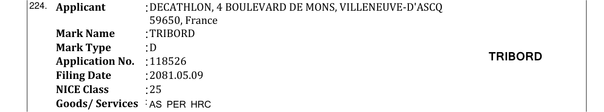 Original bulletin entry for TRIBORD