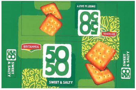 BRITANNIA 50-50 SWEET & SALTY (and logo) trademark logo