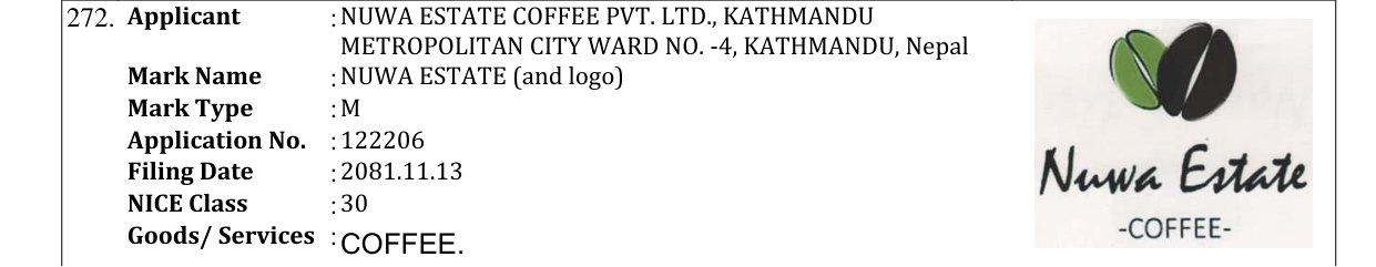 Original bulletin entry for NUWA ESTATE (and logo)
