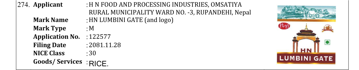 Original bulletin entry for HN LUMBINI GATE (and logo)