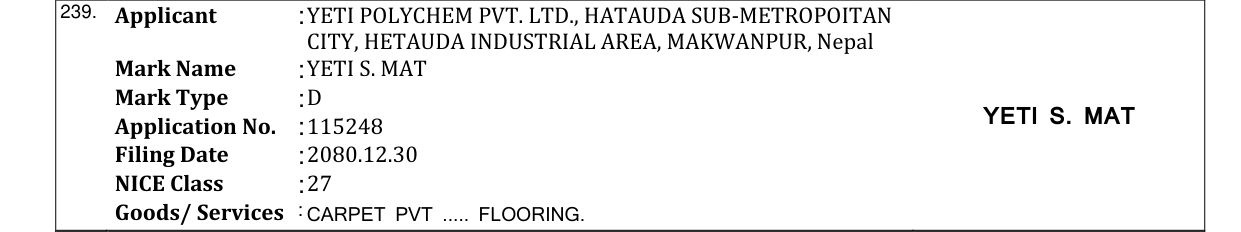 Original bulletin entry for YETI S. MAT