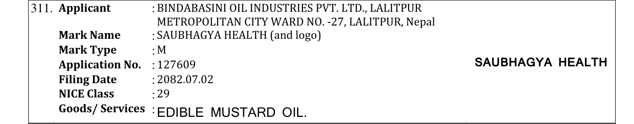Original bulletin entry for SAUBHAGYA HEALTH (and logo)