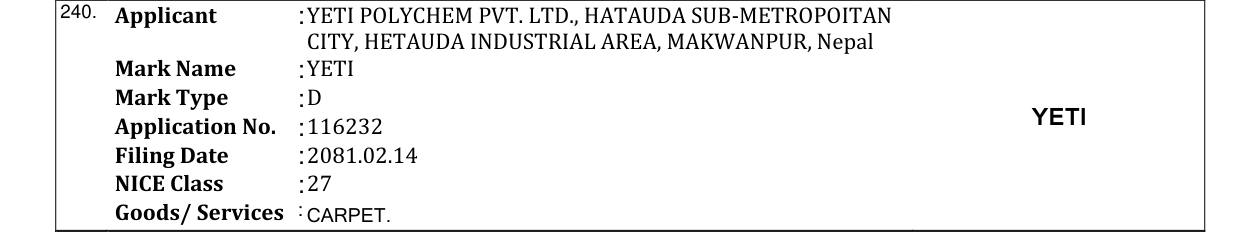 Original bulletin entry for YETI