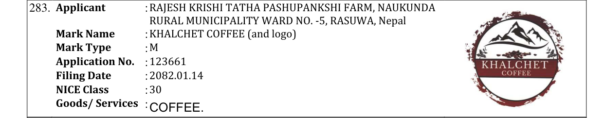 Original bulletin entry for KHALCHET COFFEE (and logo)