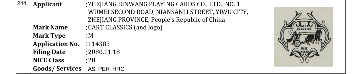 Original bulletin entry for CART CLASSICS (and logo)