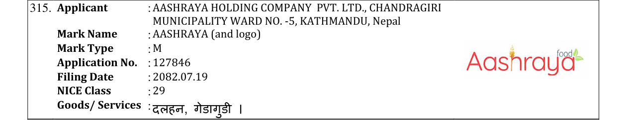 Original bulletin entry for AASHRAYA (and logo)