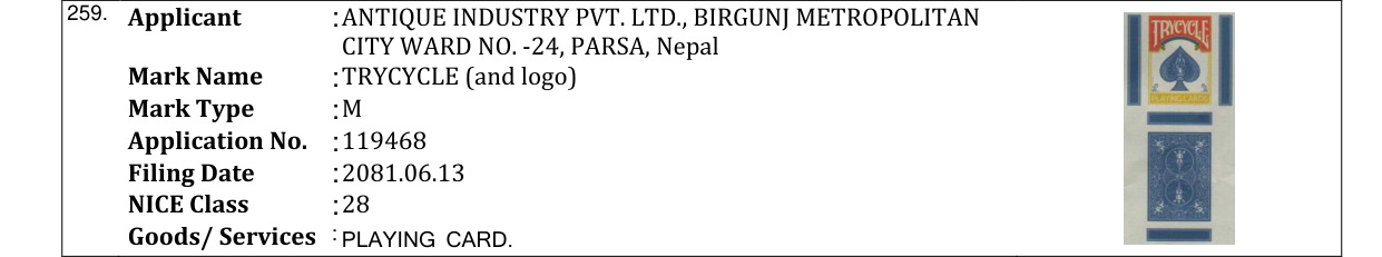 Original bulletin entry for TRYCYCLE (and logo)